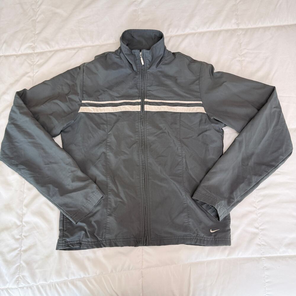 Womens Nike Track Jacket Grey White Stripe Mesh Lined Full Zip M